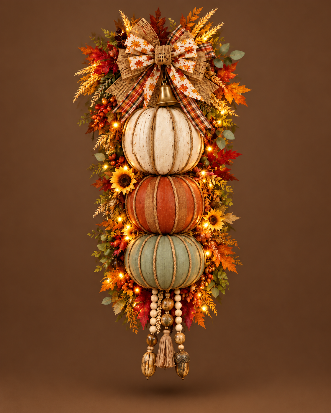 🏡🎃Lighted Stacked Pumpkin Fall Door Decor with 3 Seasonal Plaques