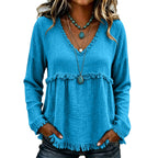Bohemian Charm Fringe V-Neck Pullover — Effortless Elegance