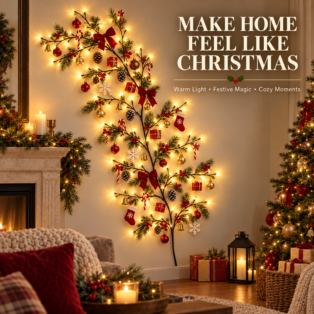 ✨ Flexible LED Branch Lights – Warm White Christmas Wall Decor