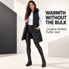 Women's Long Hooded Puffer Vest – Cozy Sleeveless Winter Layer