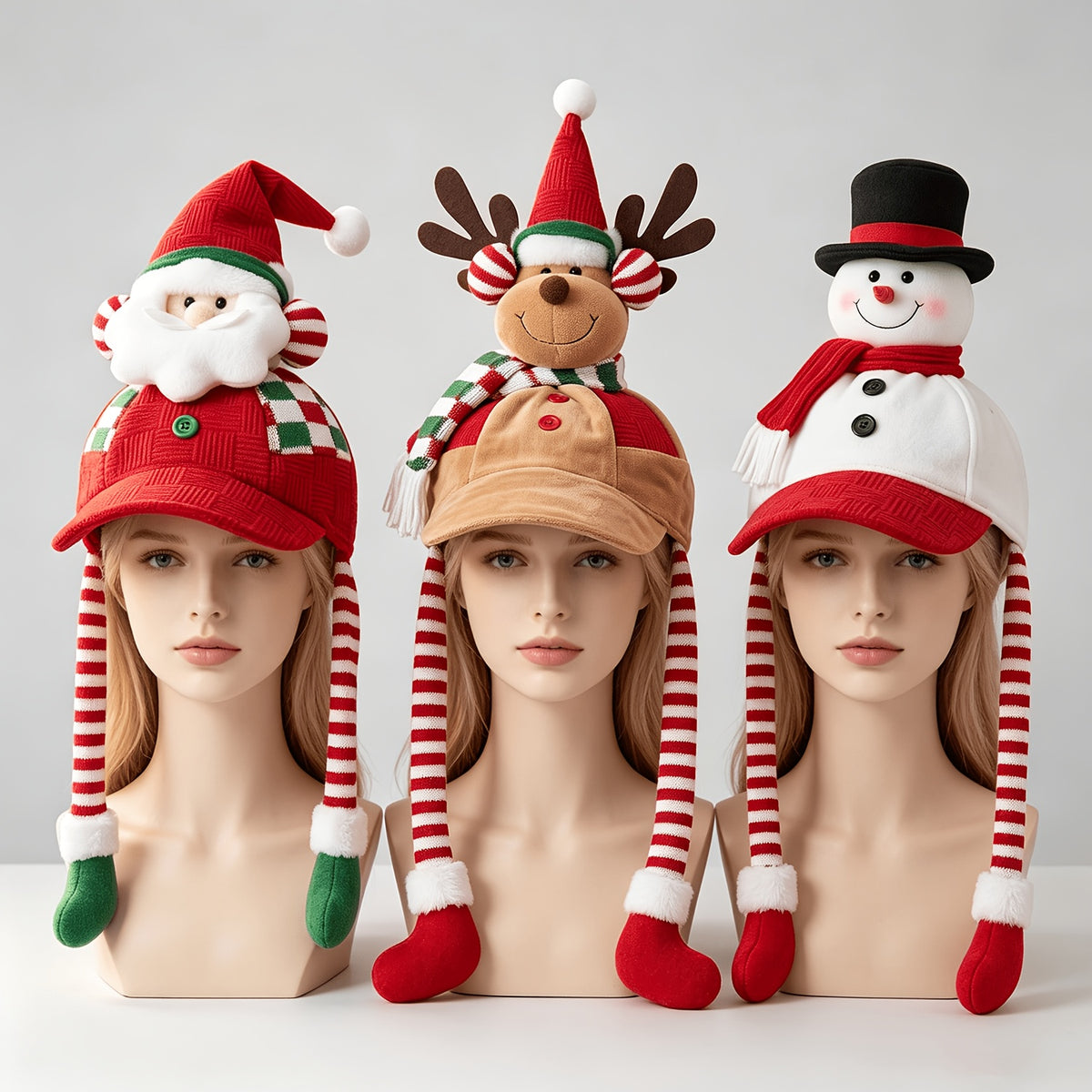 Cozy 3D Christmas Knit Hat – Fun Snowman & Reindeer Design