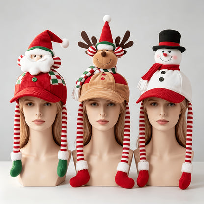 Cozy 3D Christmas Knit Hat – Fun Snowman & Reindeer Design