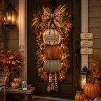 🏡🎃Lighted Stacked Pumpkin Fall Door Decor with 3 Seasonal Plaques