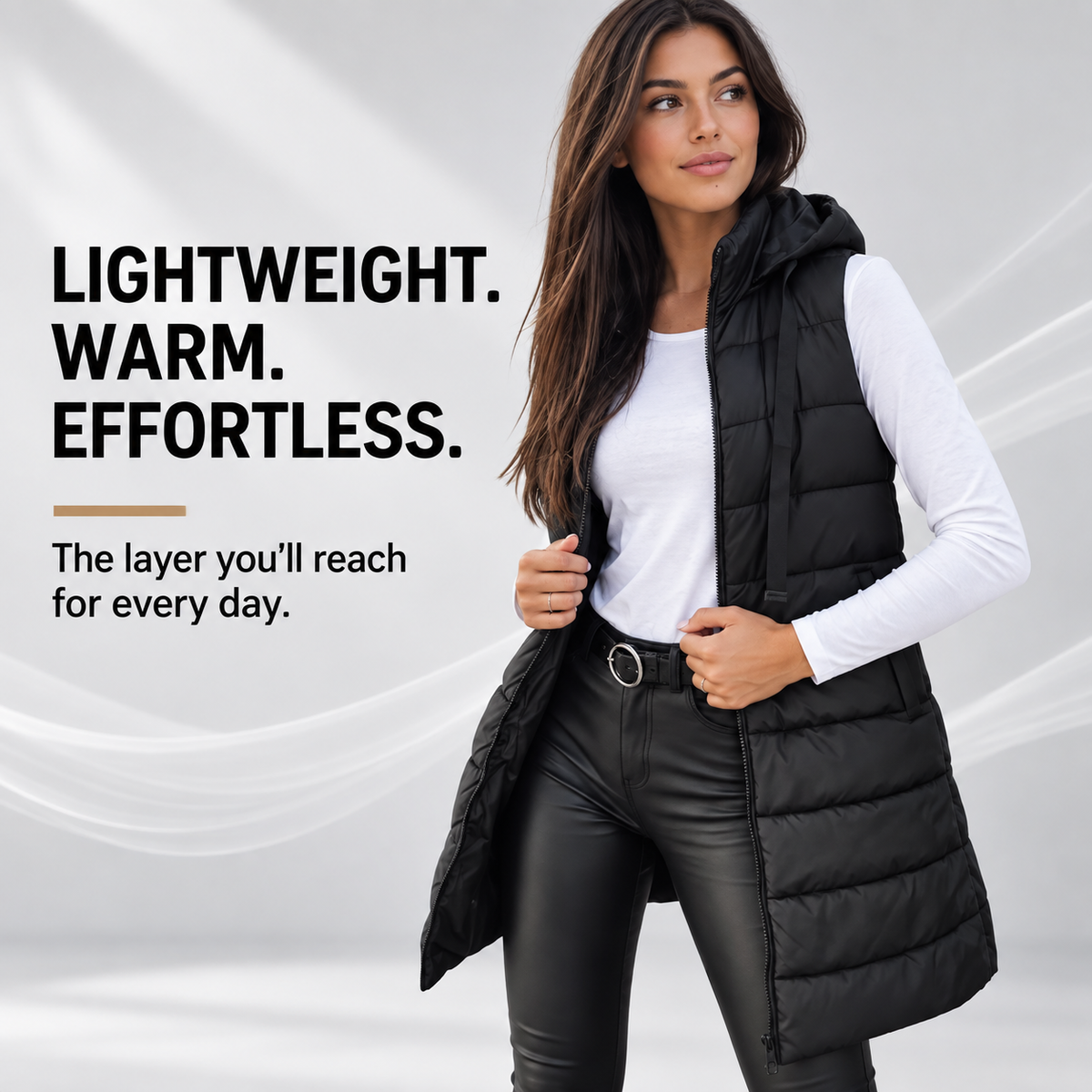 Women's Long Hooded Puffer Vest – Cozy Sleeveless Winter Layer