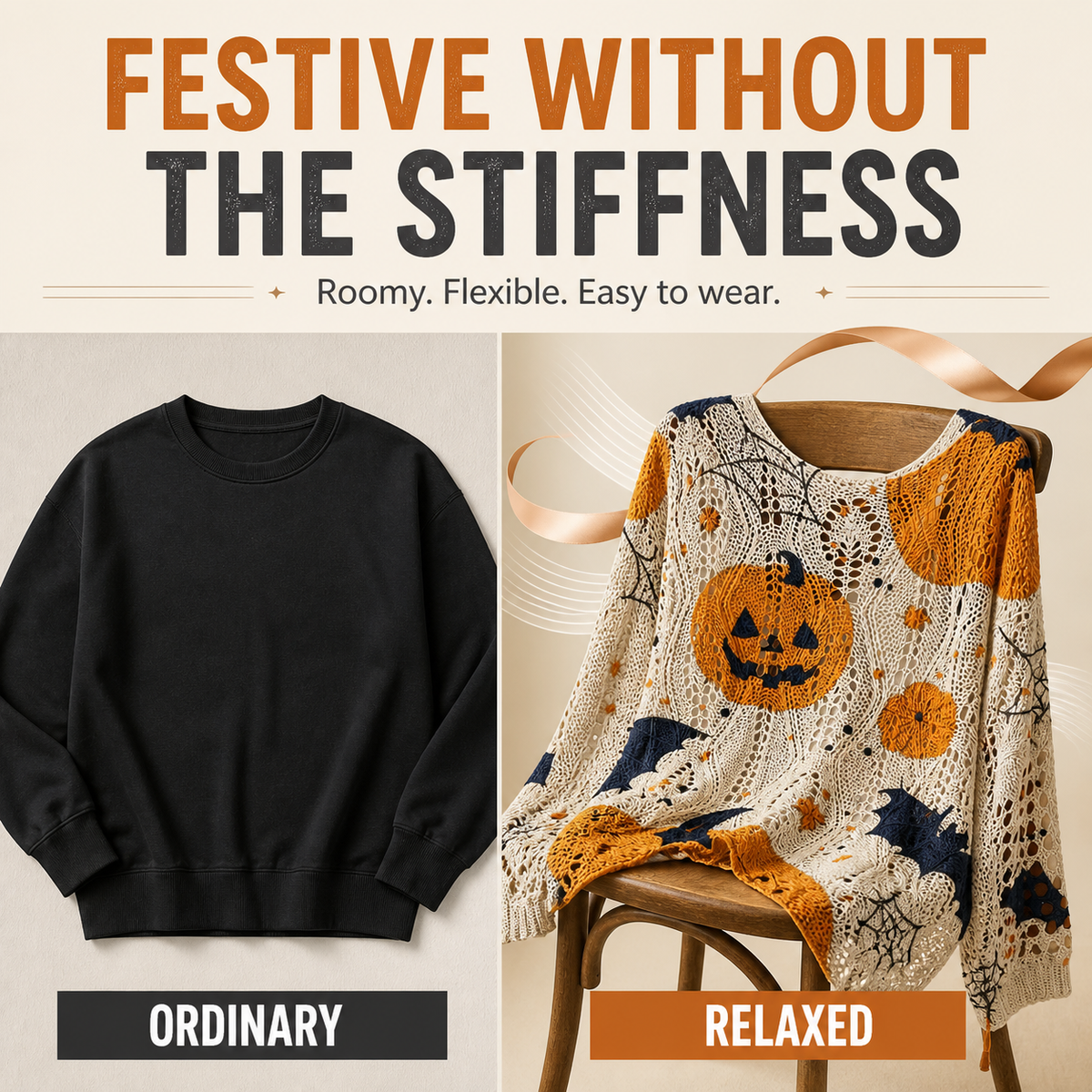 Women's Oversized Halloween Batwing Knit Top