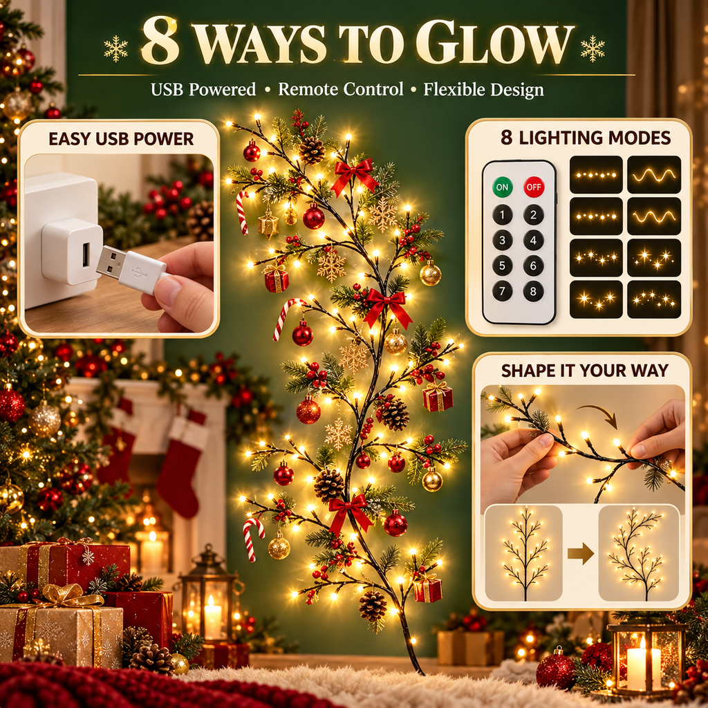 ✨ Flexible LED Branch Lights – Warm White Christmas Wall Decor