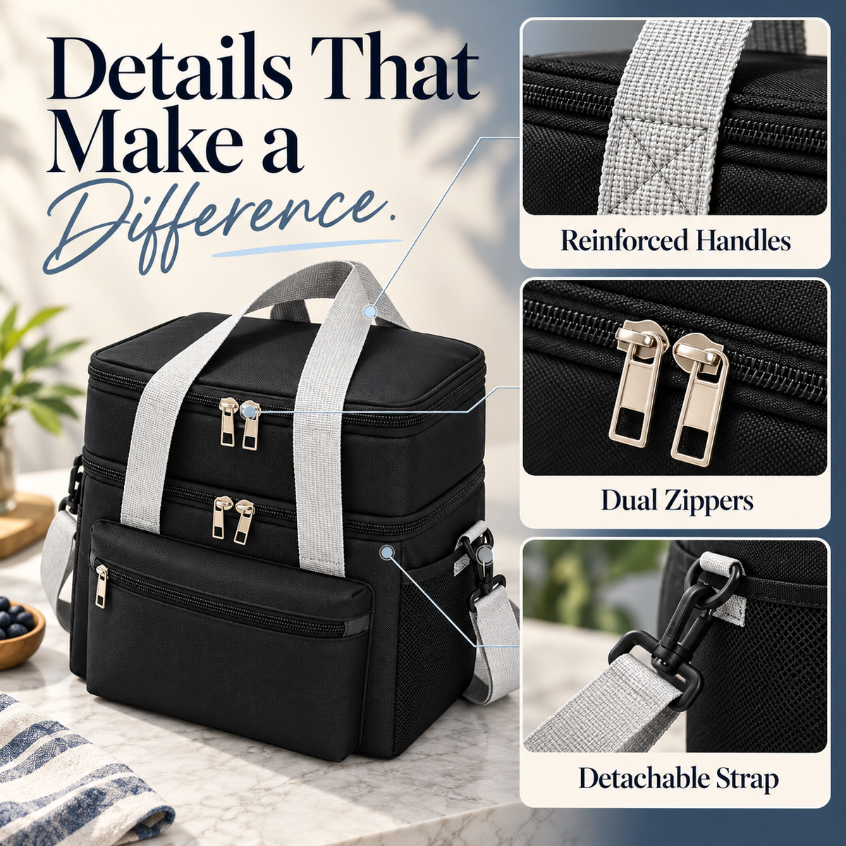 🍱 Dual-Layer Insulated Lunch Bag | Leakproof Cooler Tote with Strap ❄️