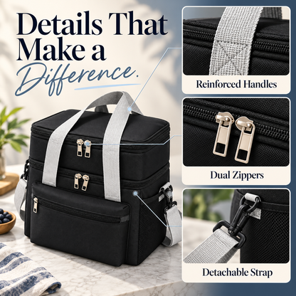 🍱 Dual-Layer Insulated Lunch Bag | Leakproof Cooler Tote with Strap ❄️