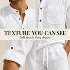 Men's Relaxed Mandarin Collar Shirt & Wide-Leg Pants Set