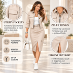 Women's Classic Lapel Crop Jacket & Split Midi Skirt Workwear Two-Piece Set