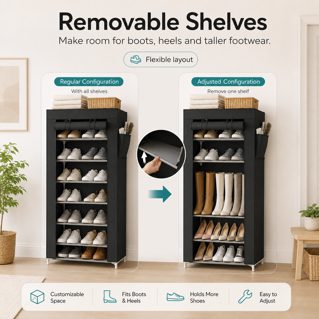 10-Tier Multifunctional Shoe Organizer with Side Storage