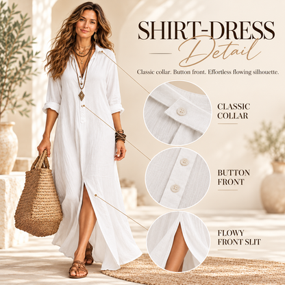 Effortless Boho Chic Long Sleeve Button-Down Maxi Shirt Dress