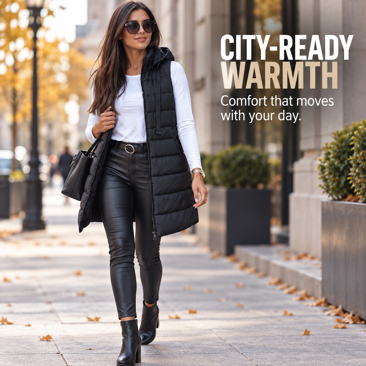 Women's Long Hooded Puffer Vest – Cozy Sleeveless Winter Layer