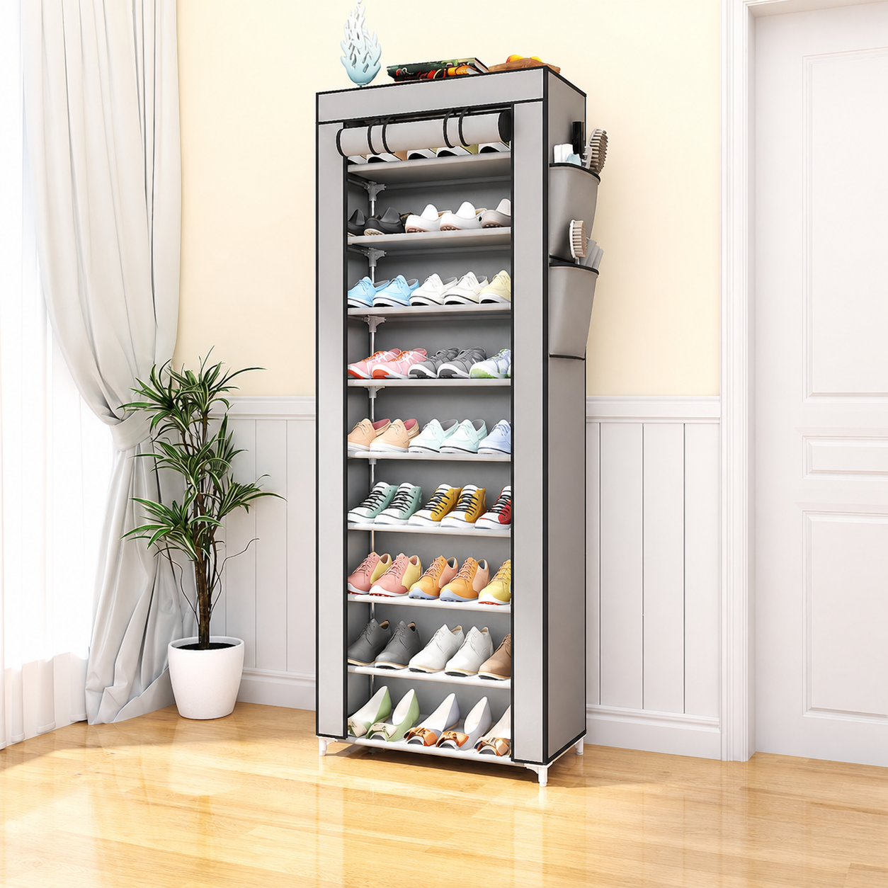 10-Tier Multifunctional Shoe Organizer with Side Storage