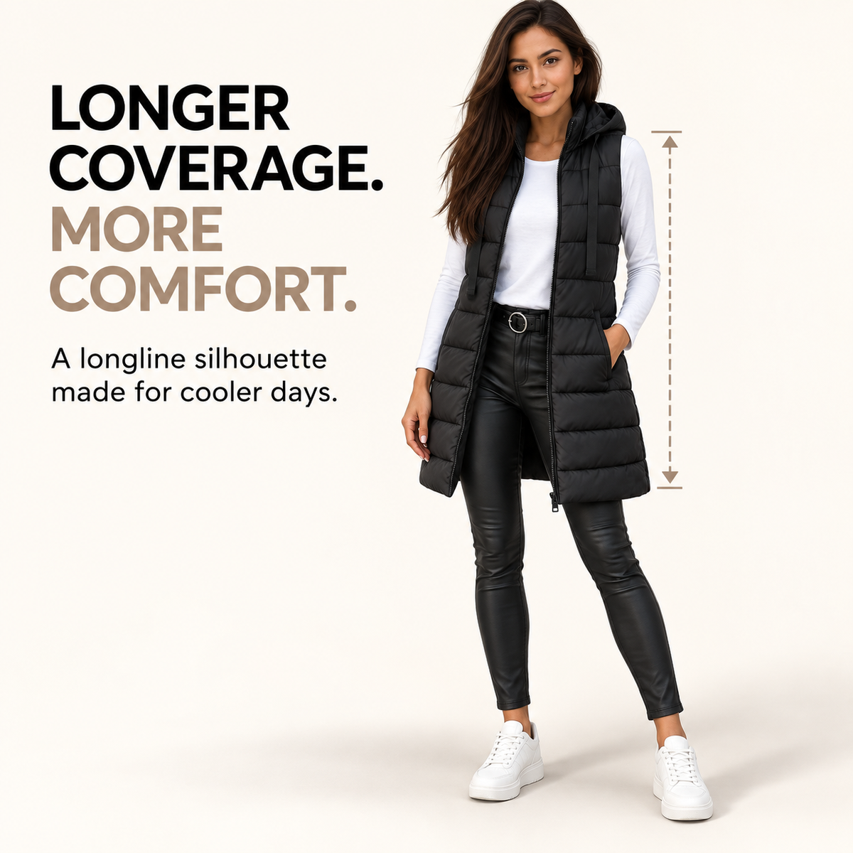 Women's Long Hooded Puffer Vest – Cozy Sleeveless Winter Layer