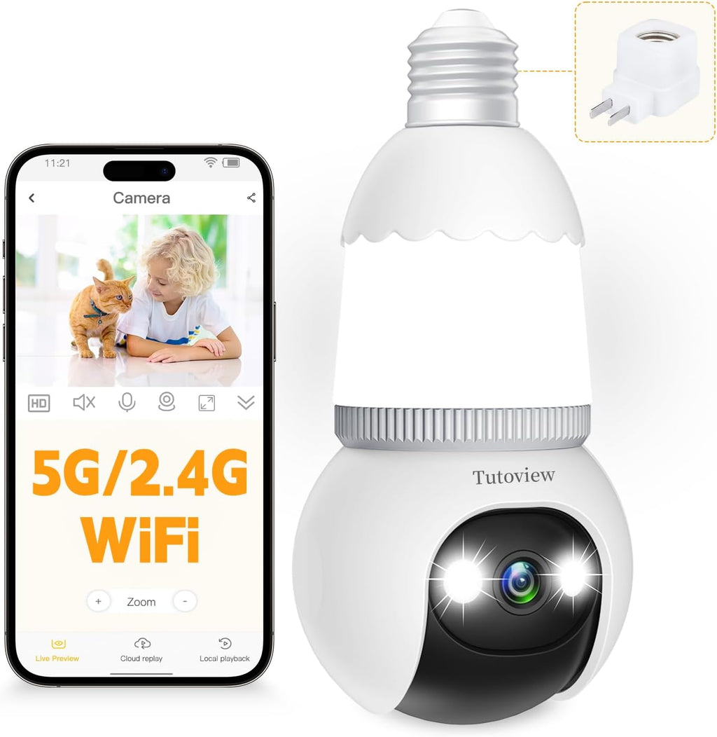 🔥Last Day 49% OFF-4MP Light Bulb Security Camera 5G&2.4GHz Wireless Outdoor Indoor Camera with Night Vision