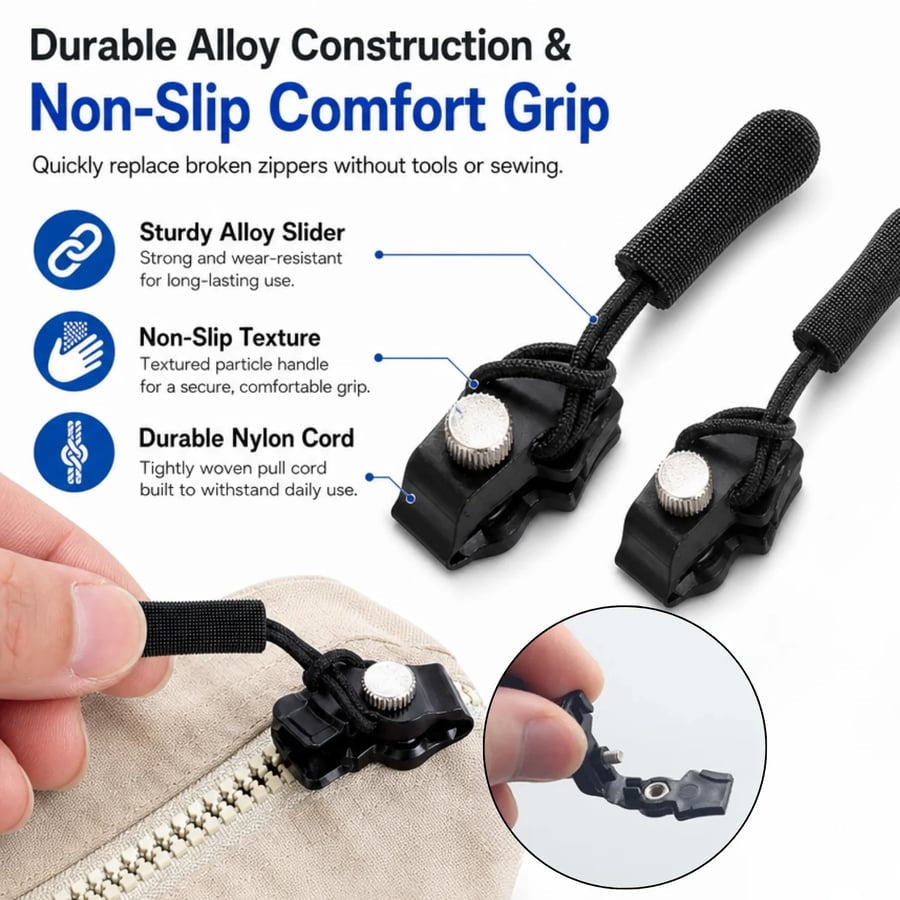 🔧Universal Detachable Zipper Repair Kit — Quickly Replace Zipper Sliders with No Tools Required🔧