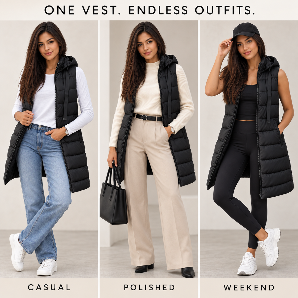 Women's Long Hooded Puffer Vest – Cozy Sleeveless Winter Layer