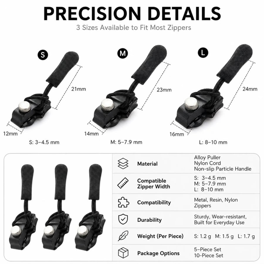 🔧Universal Detachable Zipper Repair Kit — Quickly Replace Zipper Sliders with No Tools Required🔧