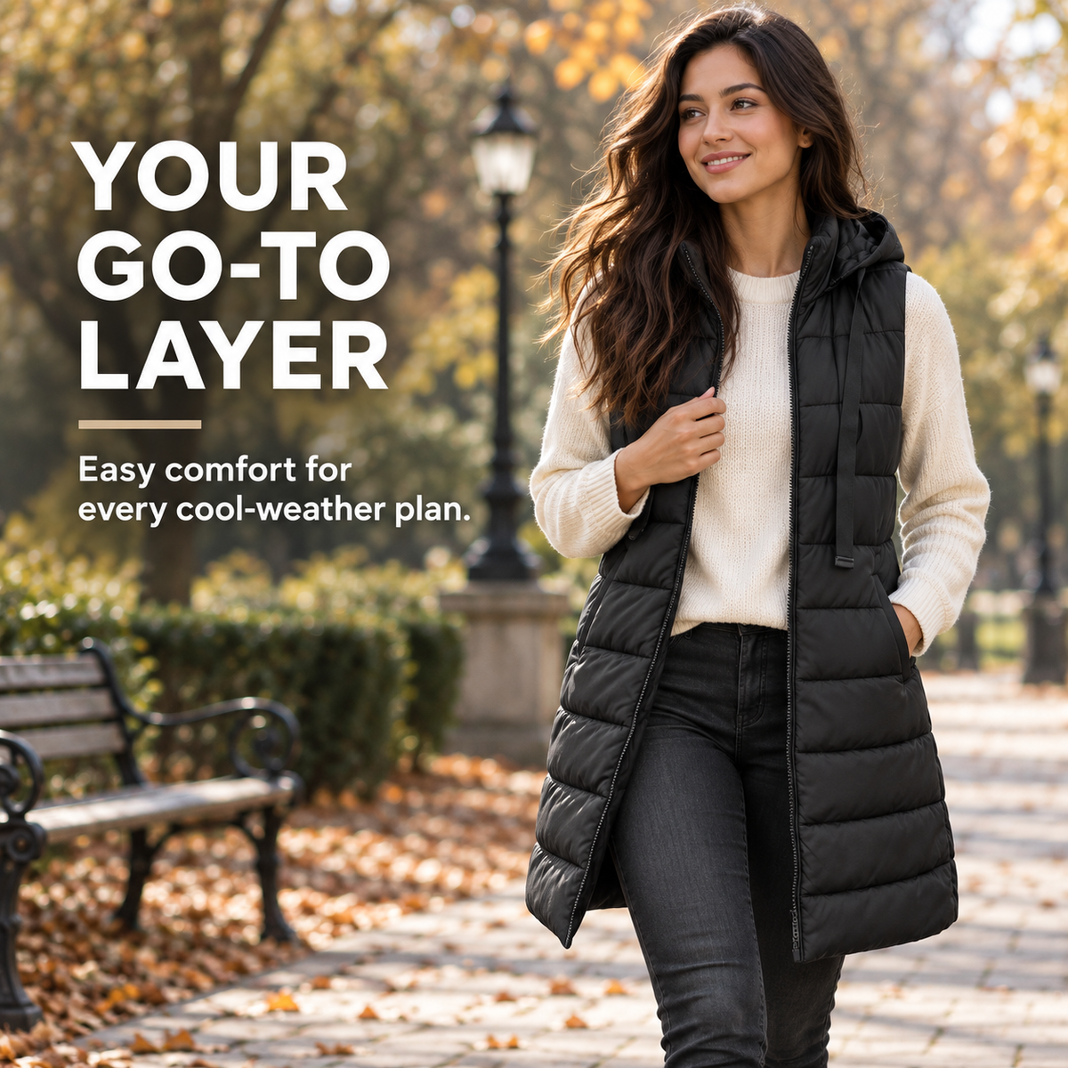 Women's Long Hooded Puffer Vest – Cozy Sleeveless Winter Layer