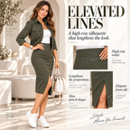 Women's Classic Lapel Crop Jacket & Split Midi Skirt Workwear Two-Piece Set