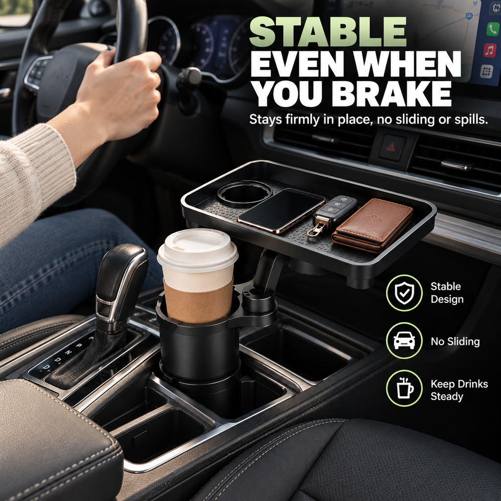 2-in-1 Rotating Car Cup Holder Tray & Console Organizer