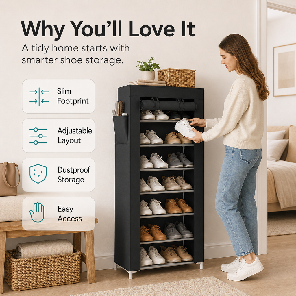 10-Tier Multifunctional Shoe Organizer with Side Storage
