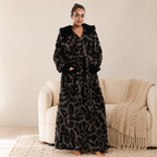 Treavhds™ Hooded Long Leopard Print Bathrobe - Thickened Flannel Fabric