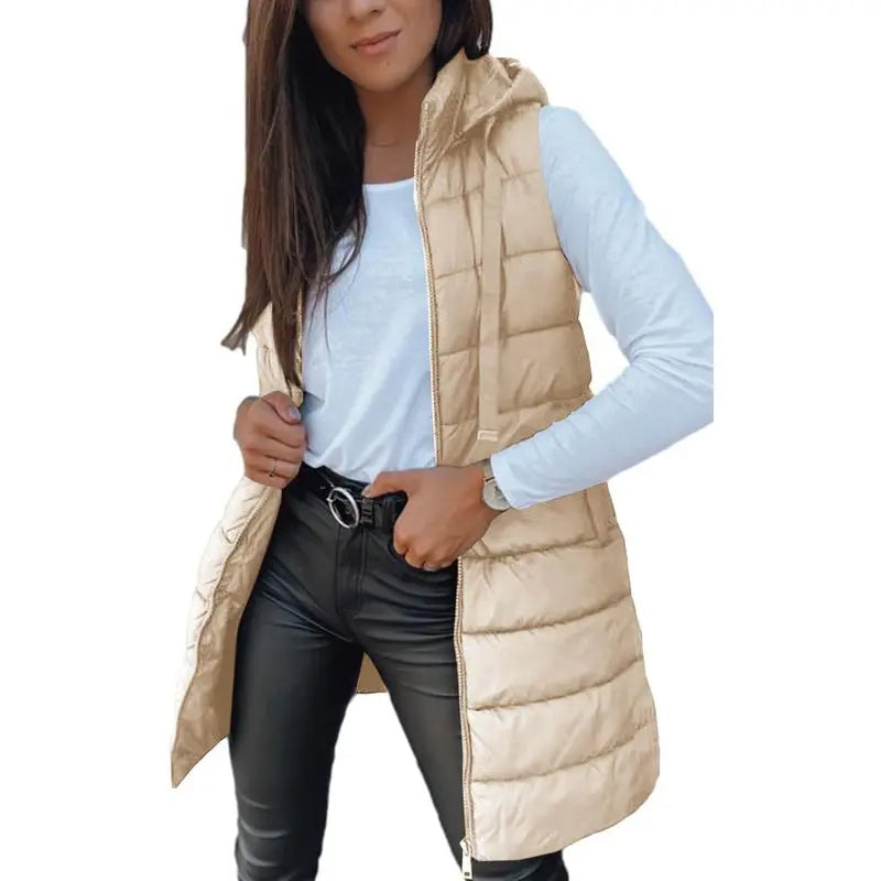 Hooded Long Puffer Vest Without the Bulk