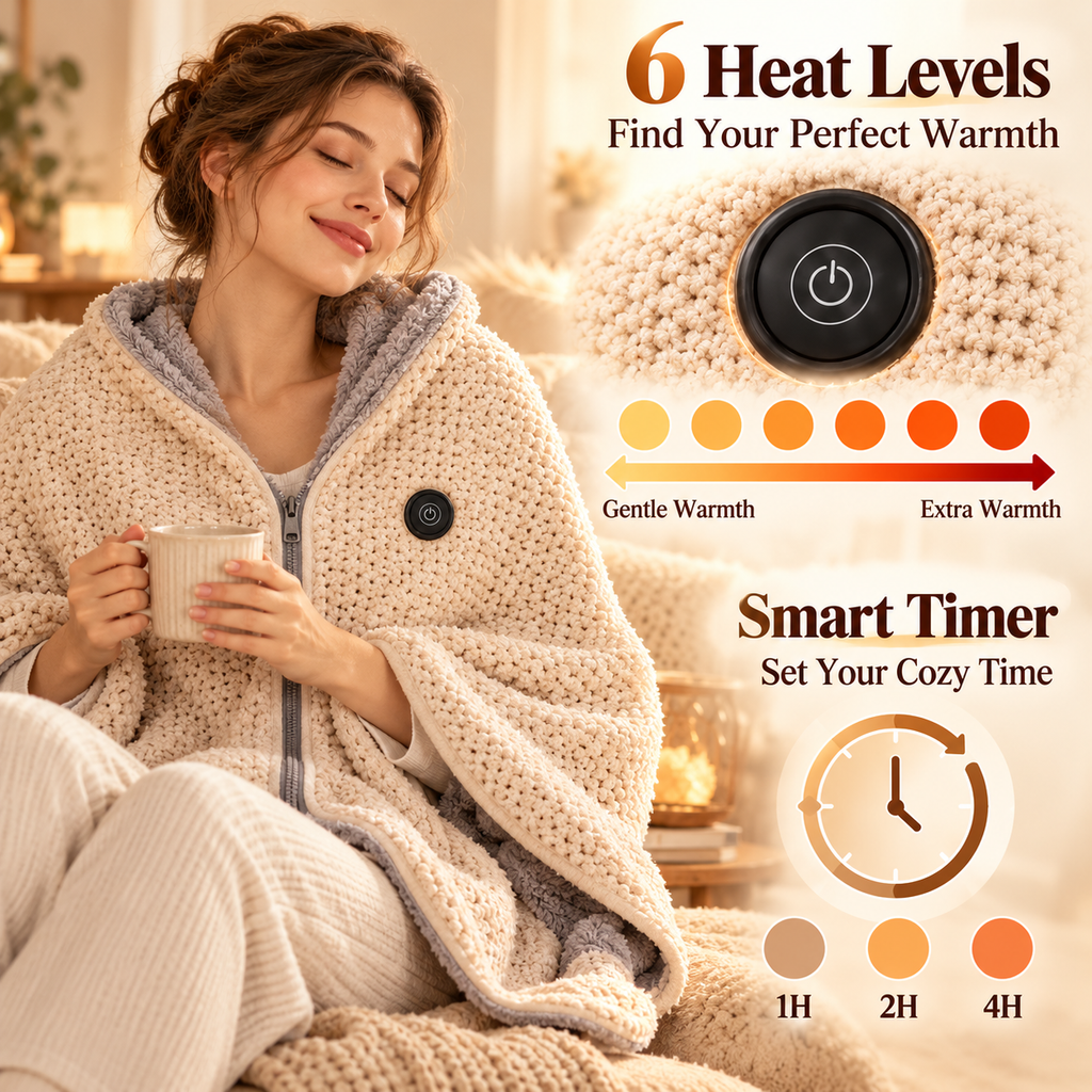 🔥Wearable Heated Shawl Blanket with 6 Heat Levels & Timer🔥