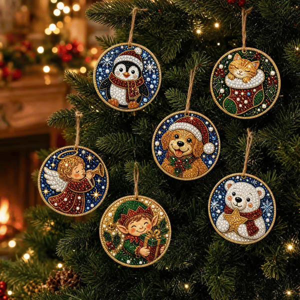 🎄🦌 6-Pack Christmas Diamond Painting Ornament Kit | Make Beautiful Hand‑Made Decorations🎁