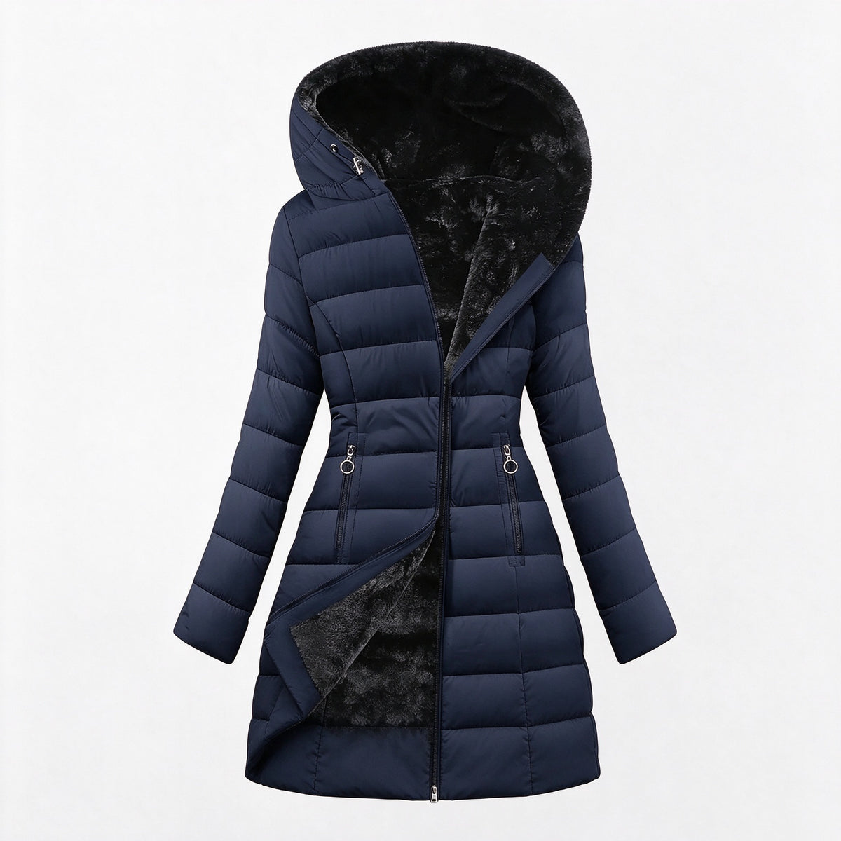 Stay Warm Without the Bulk: Women’s Plush-Lined Puffer Coat