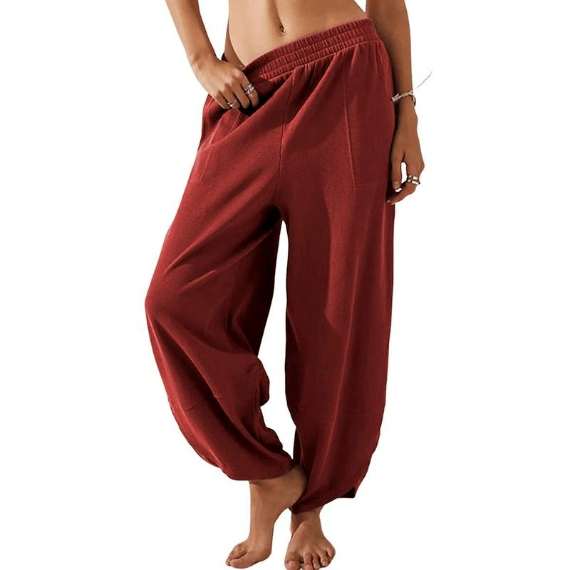 Loose Elastic Waisted Palazzo Harem Pants with Pockets