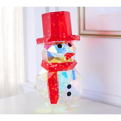 Iridescent LED Christmas Decor – Handcrafted Holiday Tree, Snowman Light Display