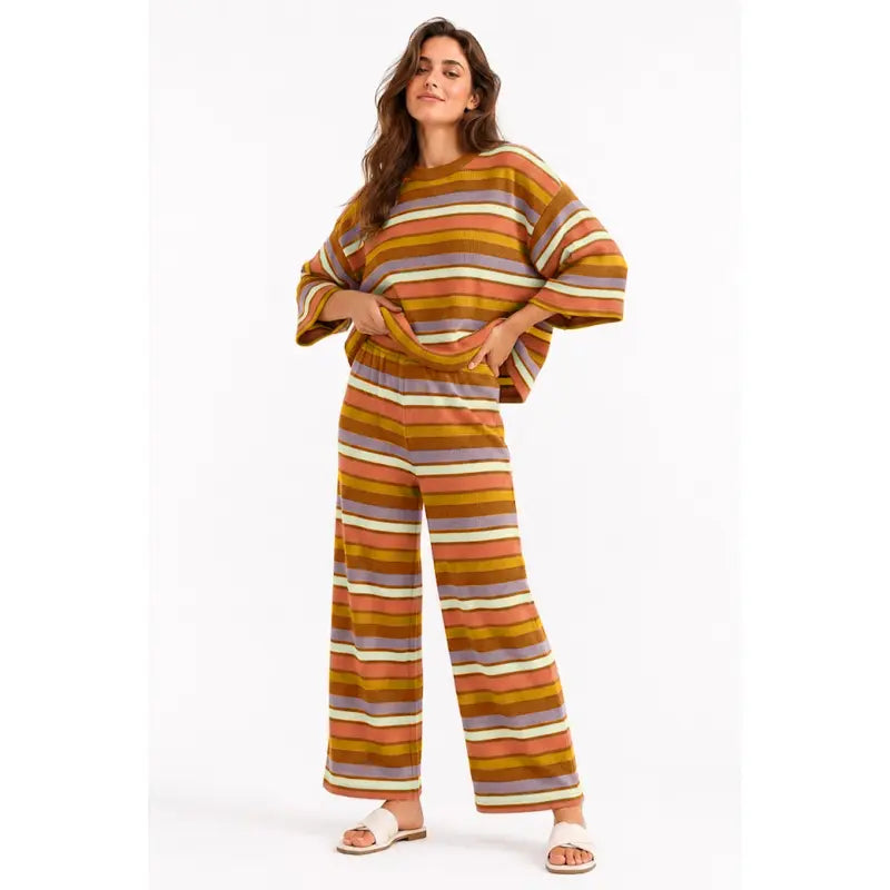 Women's Retro Striped Knit Lounge Set – Soft, Relaxed & Effortlessly Stylish