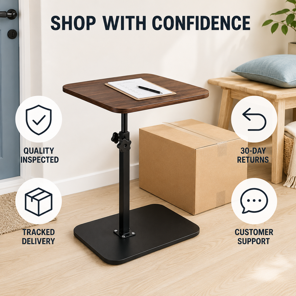 Mobile Adjustable Overbed Table C-Shape Laptop Desk with Rolling Wheels