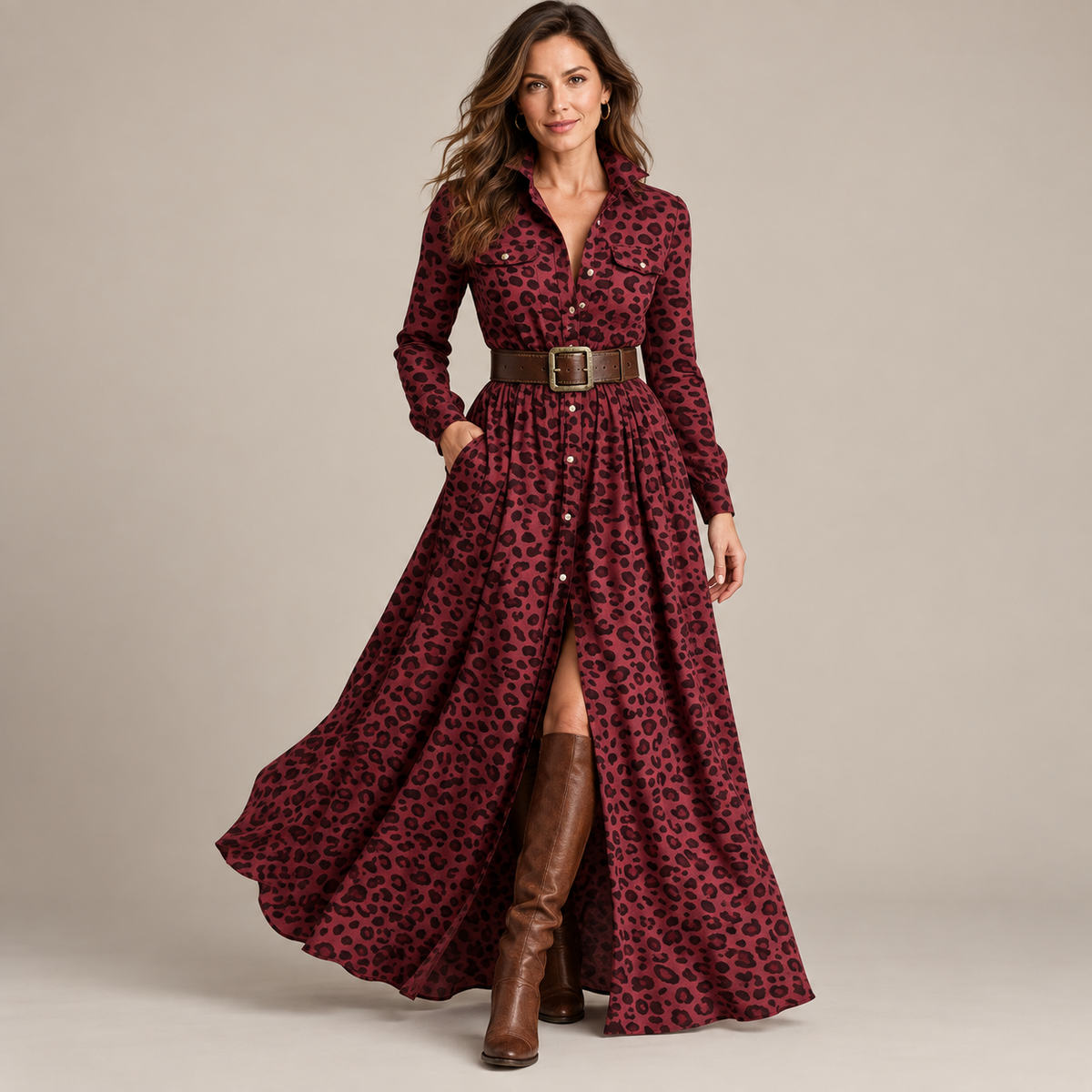 Vintage Plaid Button-Front Maxi Dress – Belt Included
