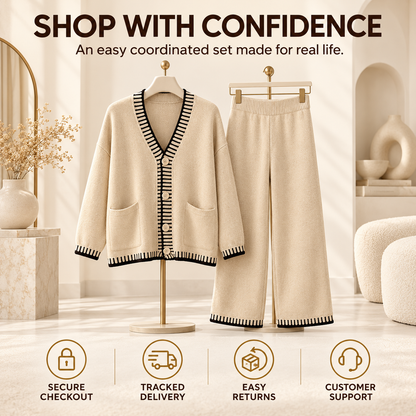 Women's Cozy Knit Cardigan & Wide-Leg Pants Set