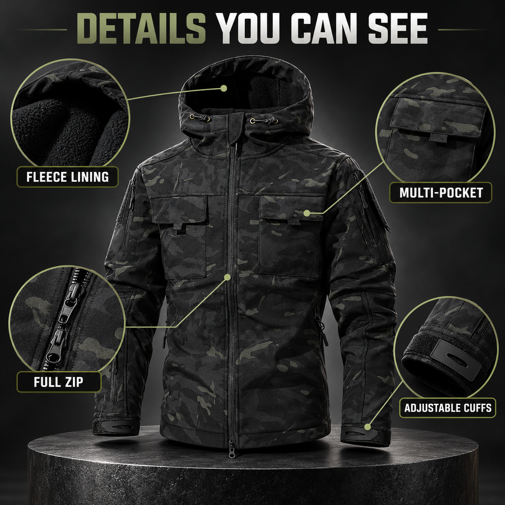 🧥Men's Waterproof Outdoor Fleece-Lined Hooded Jacket with 9 Pockets🧥