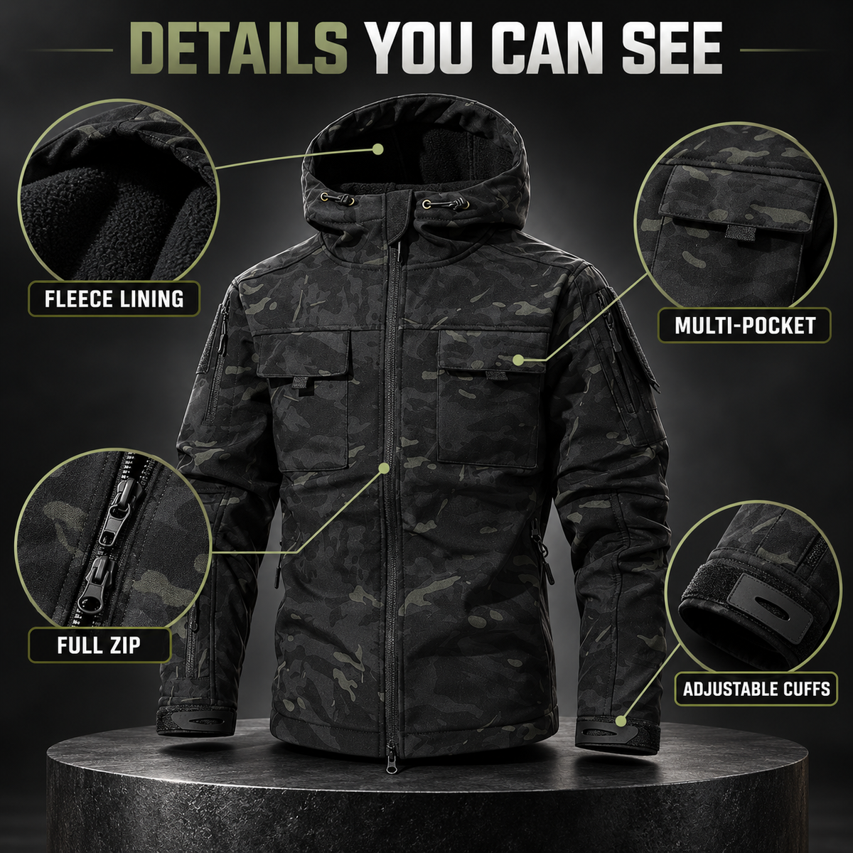 🧥Men's Waterproof Outdoor Fleece-Lined Hooded Jacket with 9 Pockets🧥