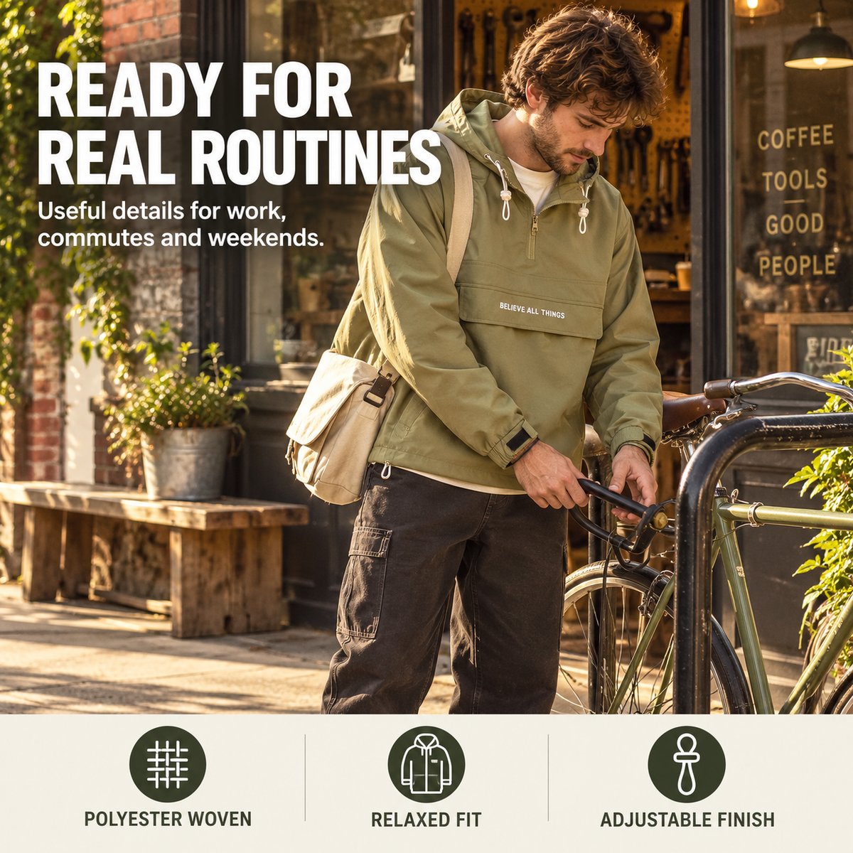 Men’s Half-Zip Windproof Waterproof Hooded Jacket
