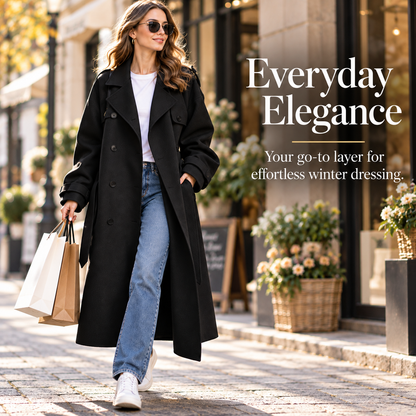 Women’s Classic Double-Breasted Wool Blend Long Coat