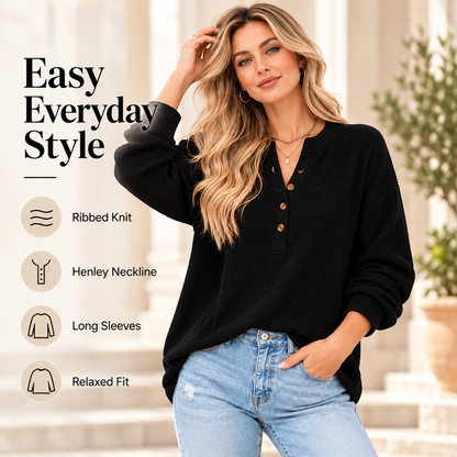 Women's Everyday Ribbed Henley Top