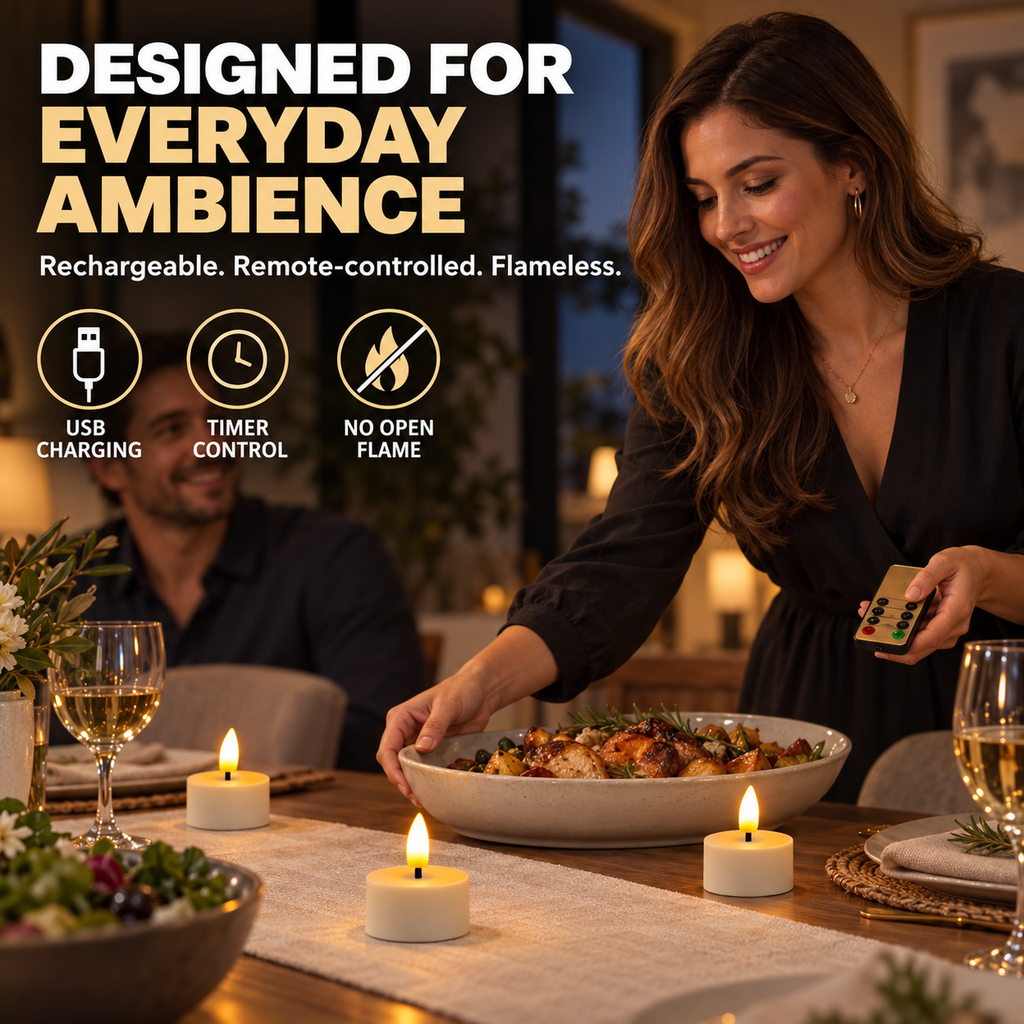 🕯️12pcs Rechargeable Flameless Tealight Candle with Remote Control, Charging Station🕯️