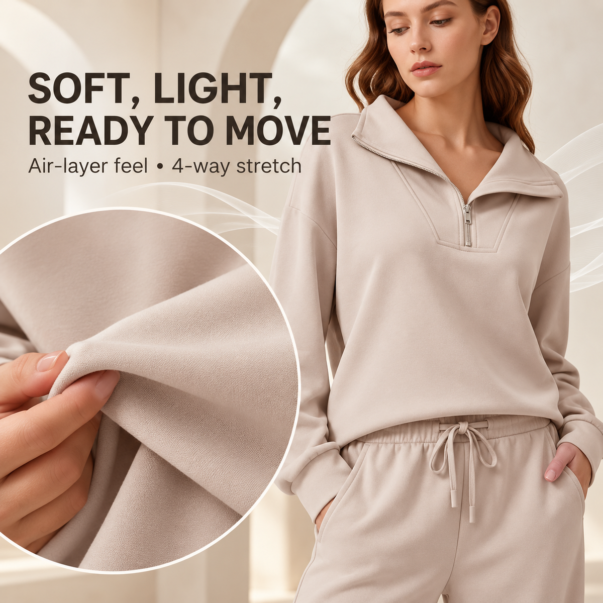 Women’s Half-Zip Two-Piece Sweatsuit – Wide-Leg Lounge Set