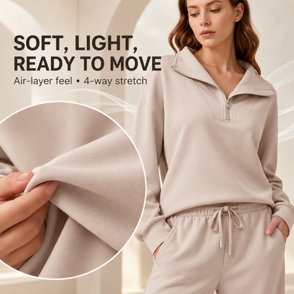Women’s Half-Zip Two-Piece Sweatsuit – Wide-Leg Lounge Set