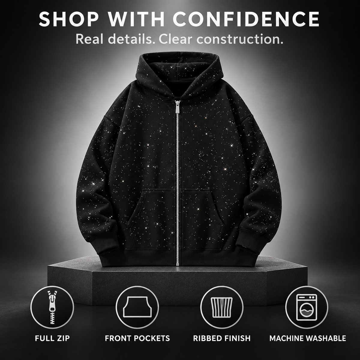 ✨️2026 NEW Men's Sequined Hooded Sweatshirt with Zipper and Pockets✨️