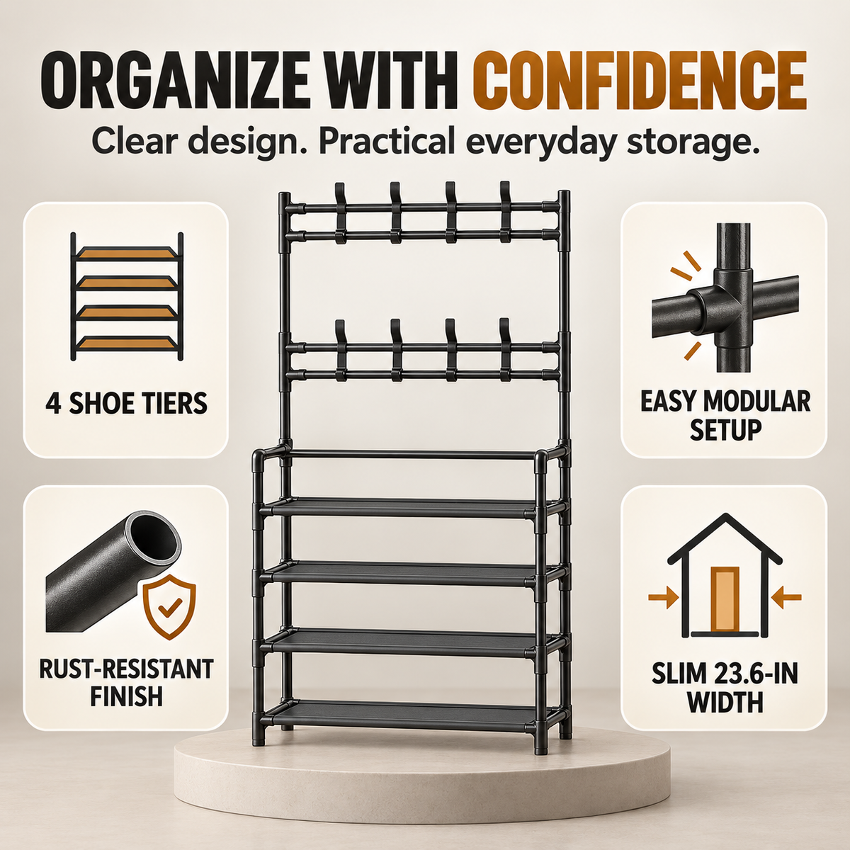 3-in-1 Entryway Coat & Shoe Storage Rack