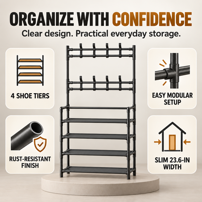3-in-1 Entryway Coat & Shoe Storage Rack