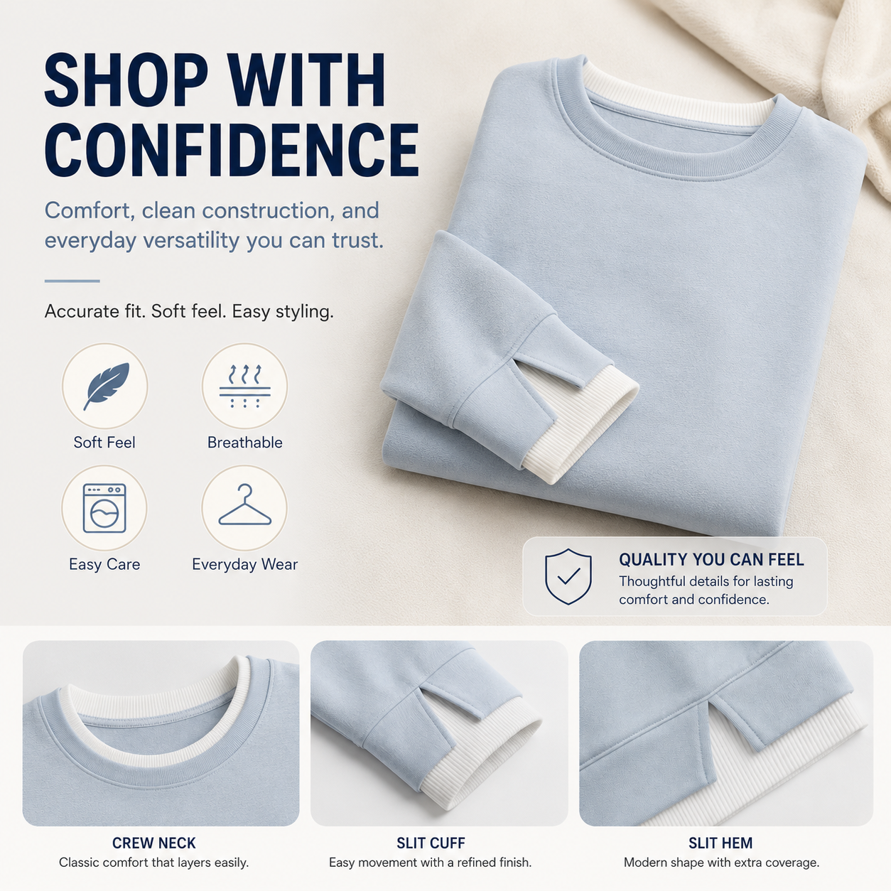 Effortless Casual Style: Women's Relaxed Layered Crewneck Sweatshirt Everyday Top